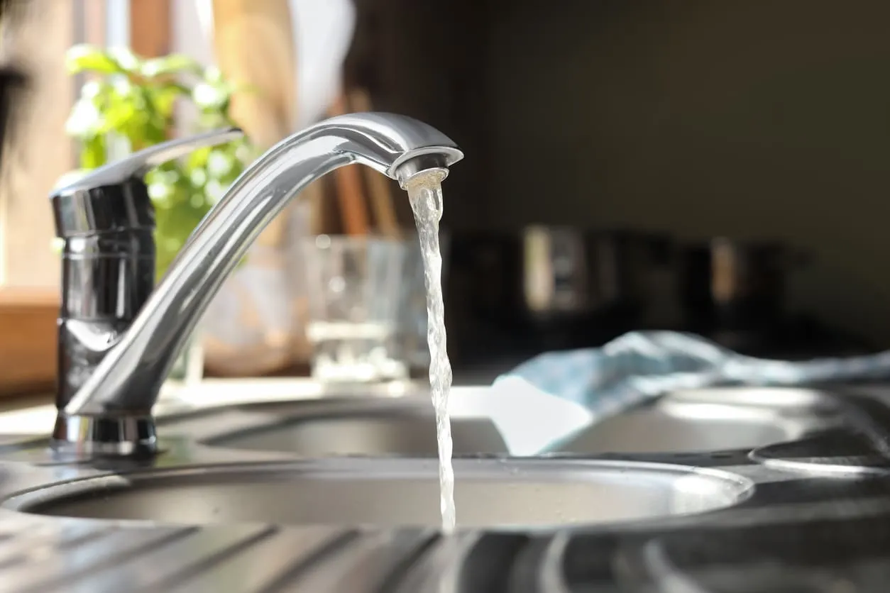 Overhead View of Kitchen Faucet Running